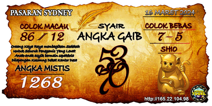 Prediksi Togel Sydney Sabtu 16 Maret 2024