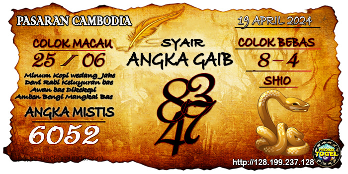 SYAIR TOGEL CAMBODIA HARI INI Jumat 19 April 2024