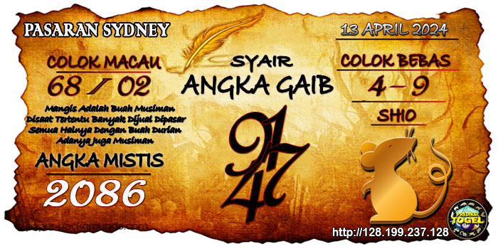 Prediksi Togel Sydney Sabtu 13 April 2024