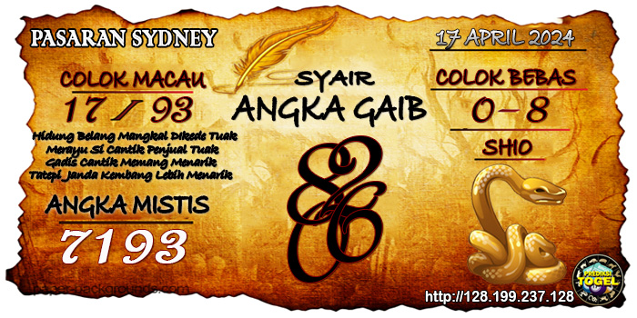 Prediksi Togel Sydney Rabu 17 April 2024