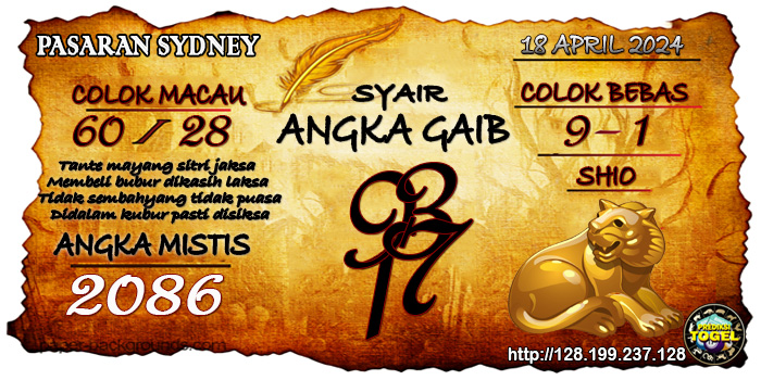 Prediksi Togel Sydney Kamis 18 April 2024