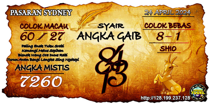 Prediksi Togel Sydney Rabu 24 April 2024