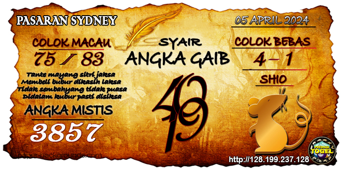 Prediksi Togel Sydney Jumat 05 April 2024