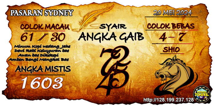 Prediksi Togel Sydney Senin 20 Mei 2024