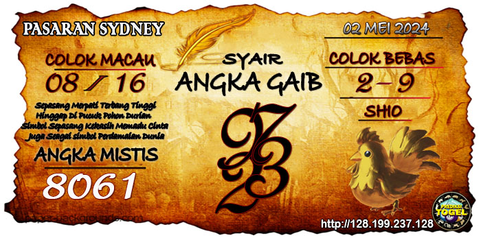 Prediksi Togel Sydney Kamis 02 Mei 2024