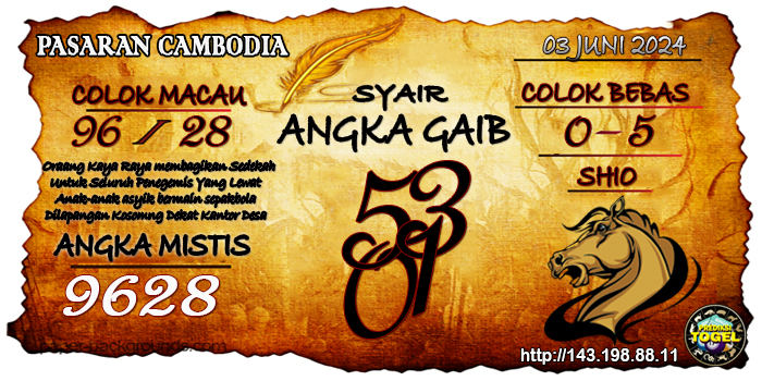 SYAIR TOGEL CAMBODIA HARI INI Senin 03 Juni 2024