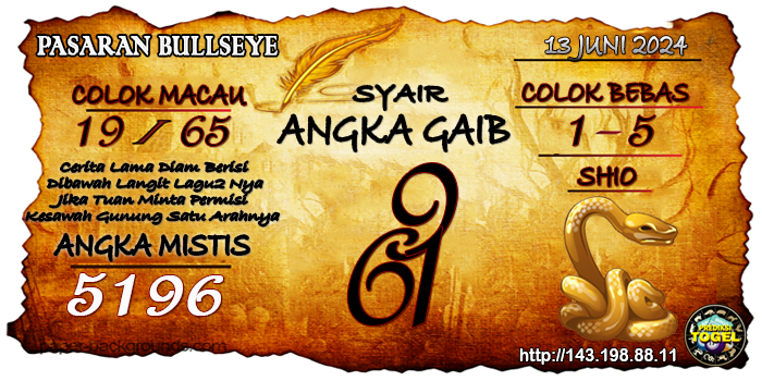 Prediksi Togel Bullseye Kamis 13 Juni 2024