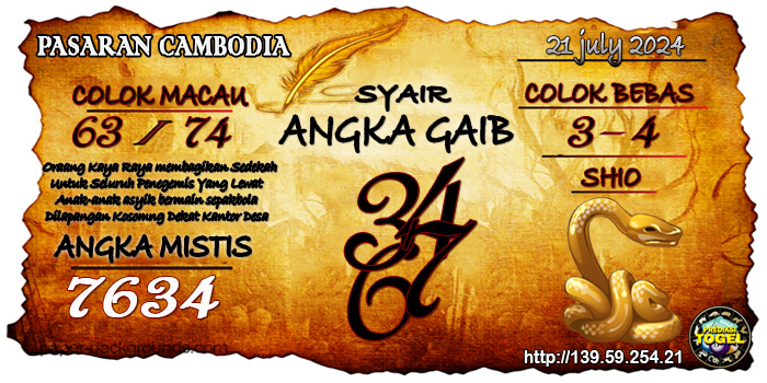 Prediksi Togel Cambodia Minggu 21 Juli 2024