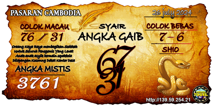 Prediksi Togel Cambodia Jumat 26 Juli 2024