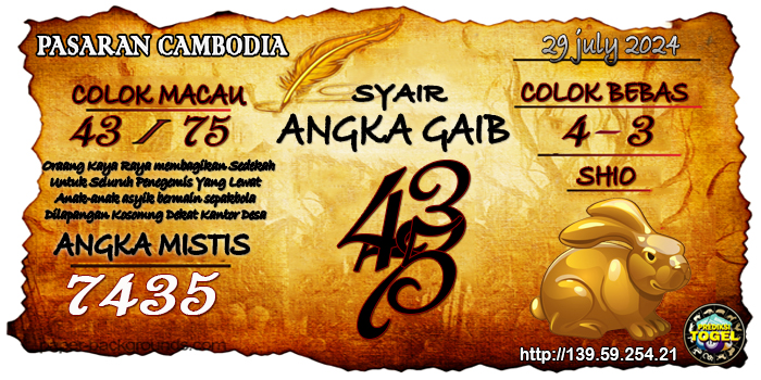 Prediksi Togel Cambodia Senin 29 Juli 2024