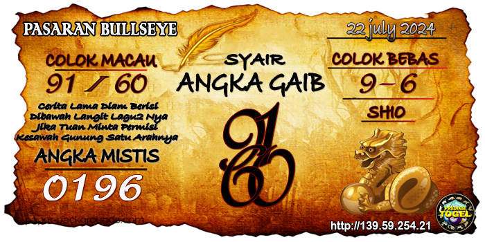 Prediksi Togel Bullseye Senin 22 Juli 2024