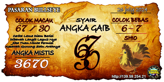 Prediksi Togel Bullseye Jumat 26 Juli 2024