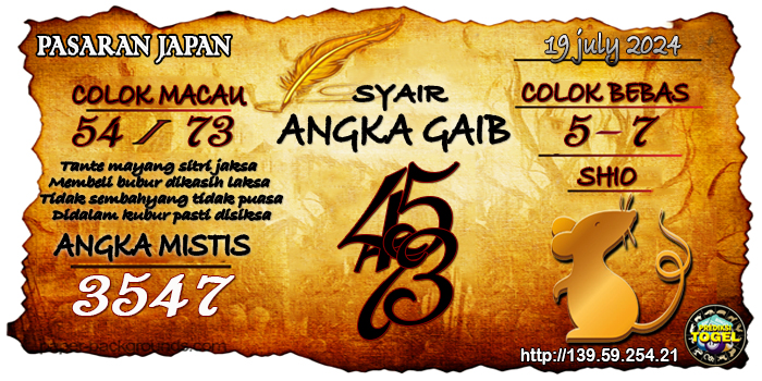 Prediksi Togel Japan Jumat 19 Juli 2024