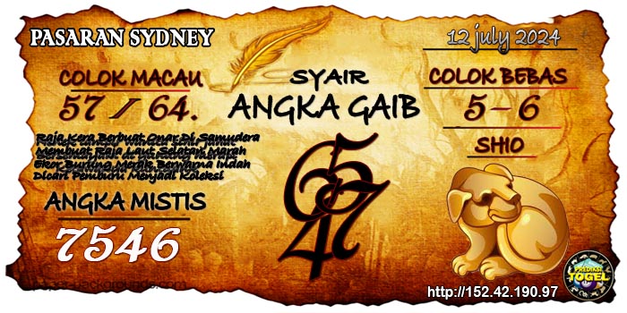 Prediksi Togel Sydney Jumat 12 Juli 2024