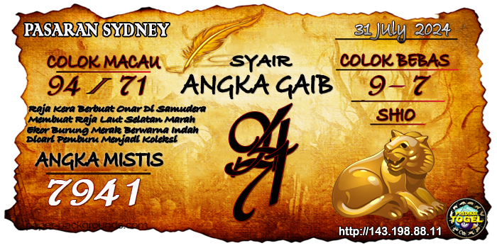 Prediksi Togel Sydney Rabu 31 Juli 2024