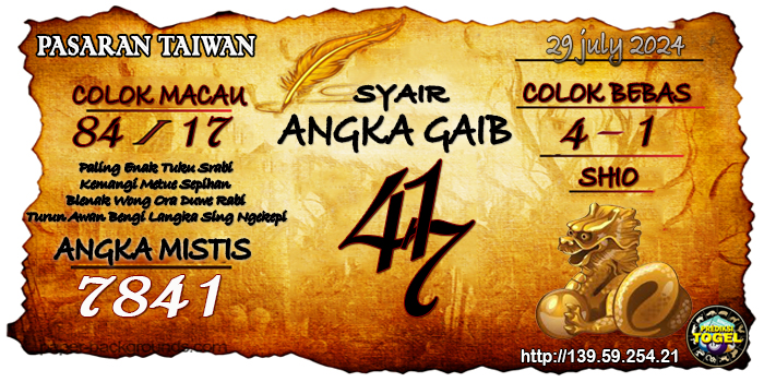 Prediksi Togel Taiwan Senin 29 Juli 2024