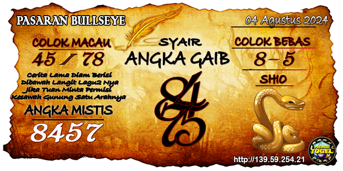 Prediksi Togel Bullseye Minggu 04 Agustus 2024