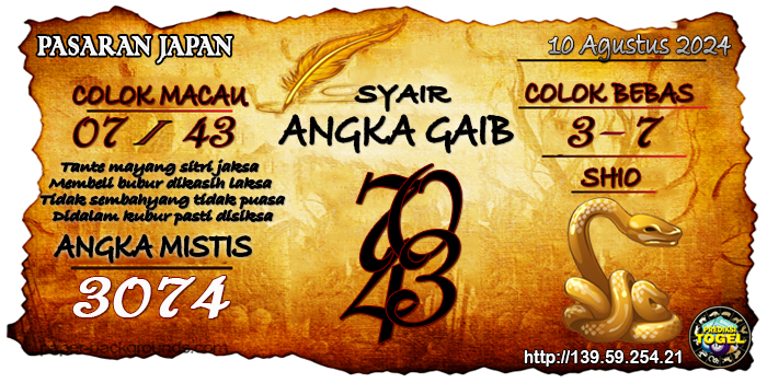 Prediksi Togel Japan Sabtu 10 Agustus 2024