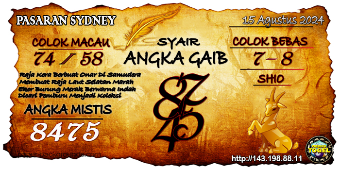 Prediksi Togel Sydney Kamis 15 Agustus 2024