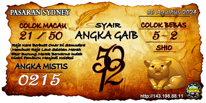  Prediksi Togel Sydney Selasa 06 Agustus 2024