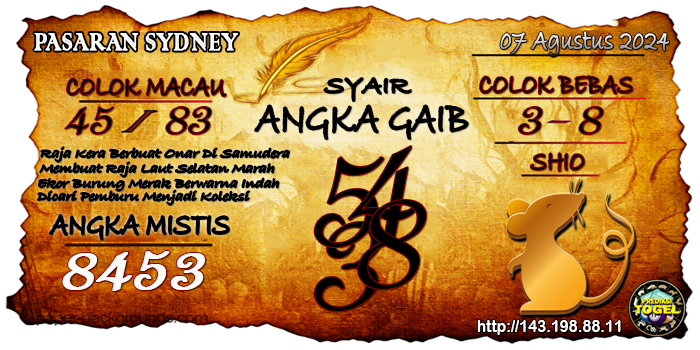 Prediksi Togel Sydney Rabu 07 Agustus 2024