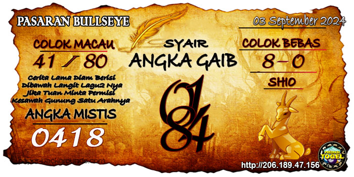 Prediksi Togel Bullseye Selasa 03 September 2024